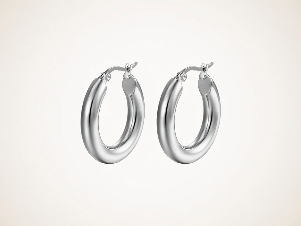 Classic Smooth Round Hoop Earrings – 18K Gold Plated Stainless Steel Huggie Earrings for Women