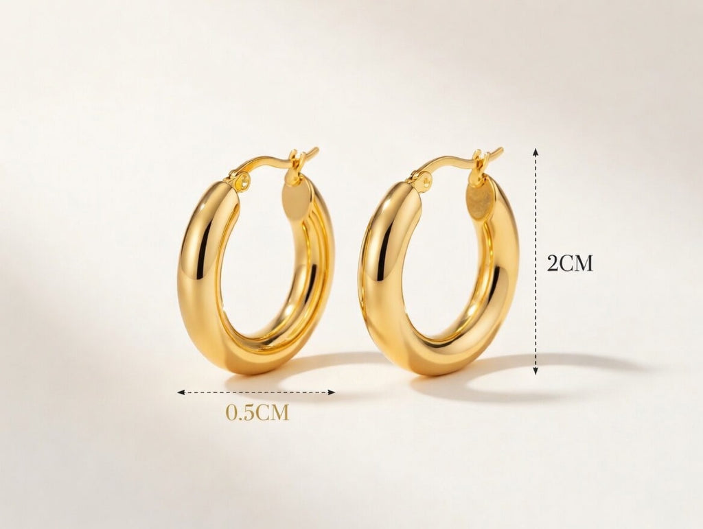 Classic Smooth Round Hoop Earrings – 18K Gold Plated Stainless Steel Huggie Earrings for Women