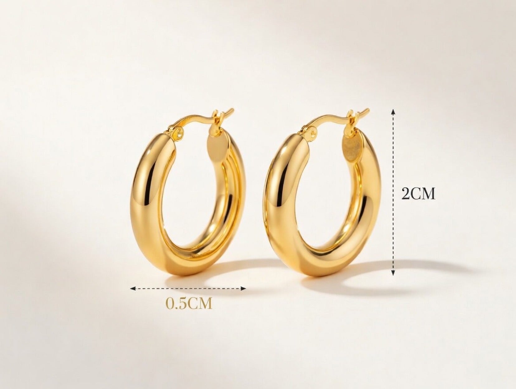 Classic Smooth Round Hoop Earrings – 18K Gold Plated Stainless Steel Huggie Earrings for Women