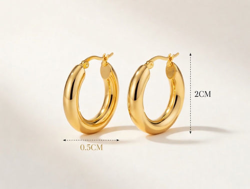 Classic Smooth Round Hoop Earrings – 18K Gold Plated Stainless Steel Huggie Earrings for Women